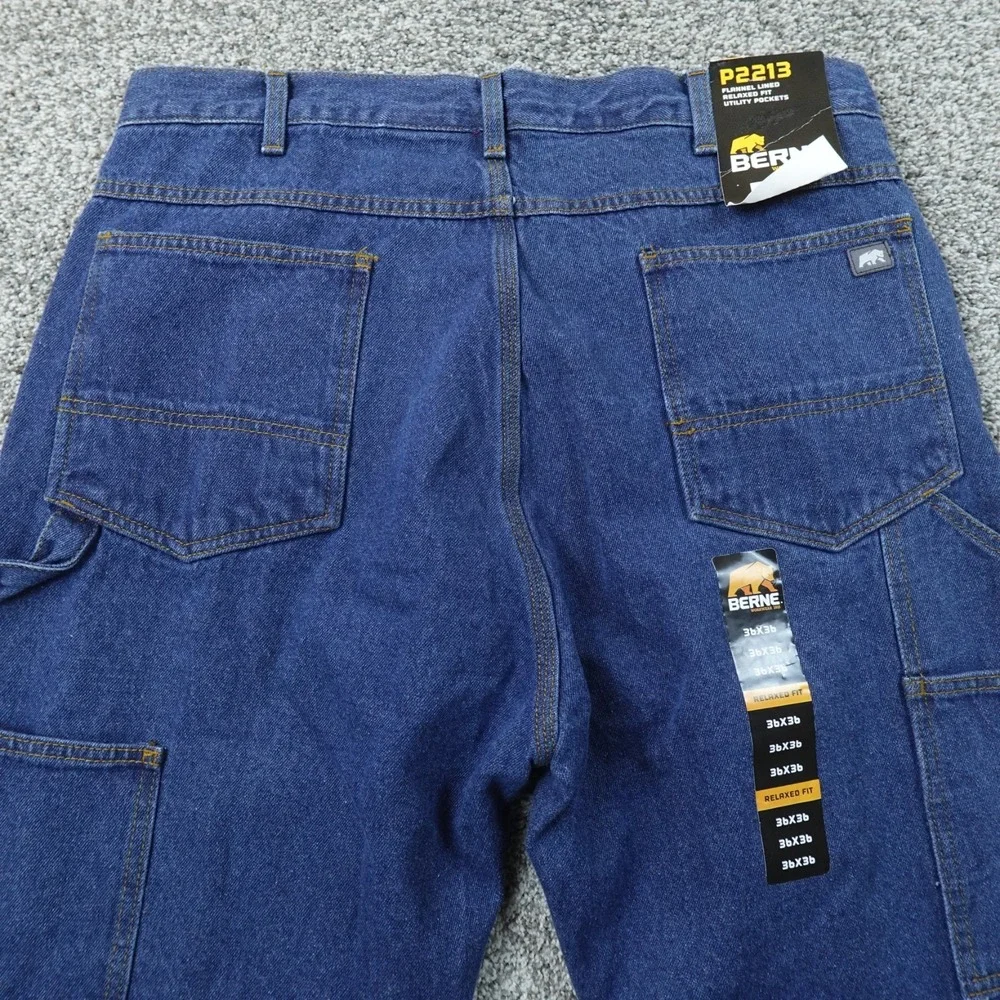 NEW Berne Jeans Mens 36X36 Blue Denim Pants Flannel Lined Carpenter Cargo Work
